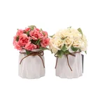 Flower Flowers Artificial Mini Roses Wedding Decor Flower Cheap Mini Rose Flowers In Ceramic Pot For Home Decor