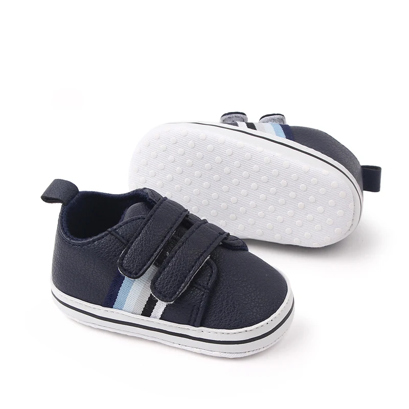 Spring and Autumn 0-1 Year Old Baby Boy Solid Color Striped Soft Soled Casual Toddler Shoes supplier