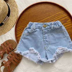 2023 summer kids girls solid casual denim shorts teens multi-color baby girls boutique jean pants girl's shorts