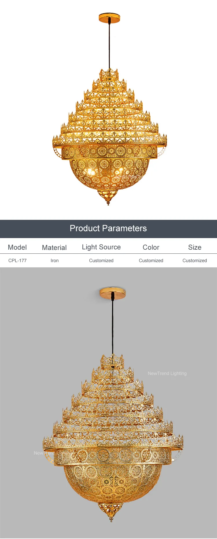 cpl 177 antique style indoor decoration hanging temple villa church metal iron led chandelier pendant light-1
