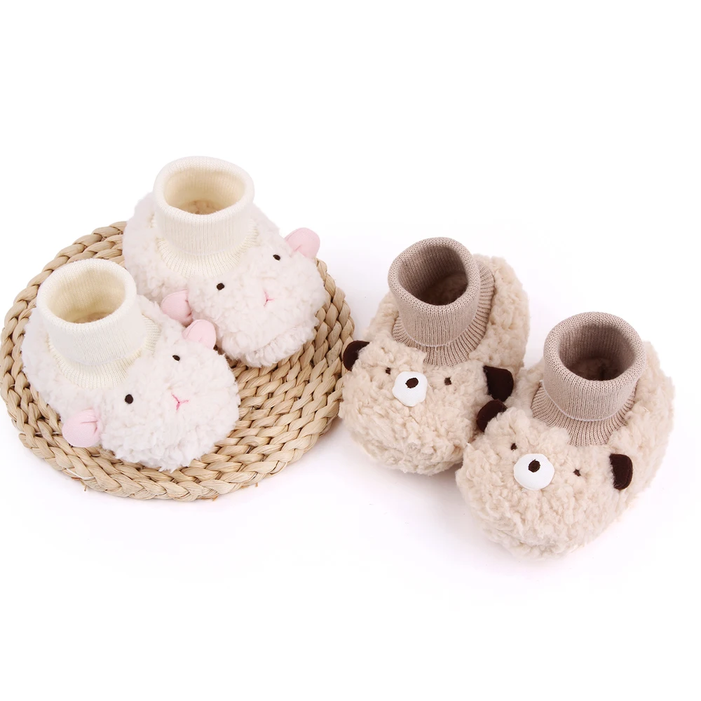 Cute Cartoon Solid Color Furry Animal Autumn and Winter Baby Comfortable Warm Socks Cotton Boots details