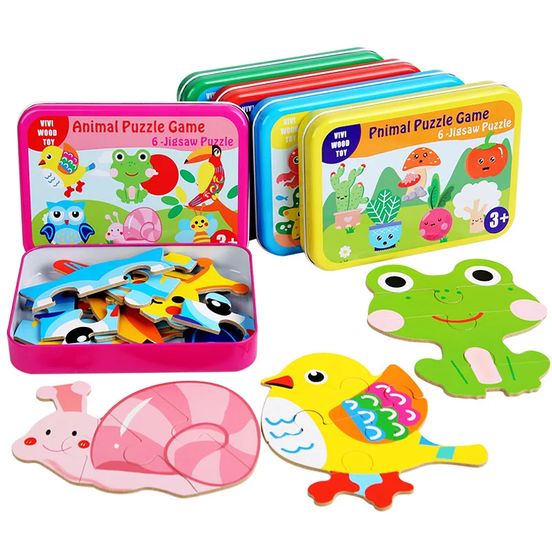 Kids Baby 3D Cartoon Wooden Animal Puzzle Toy Learning Educational Play Gift 