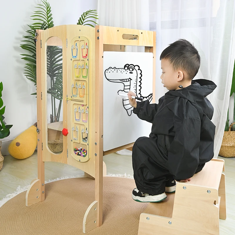 Aide de cuisine pour tout-petits escabeau tour d'apprentissage en bois Montessori tabouret à hauteur réglable enfants tour d'apprentissage multifonction fournisseur