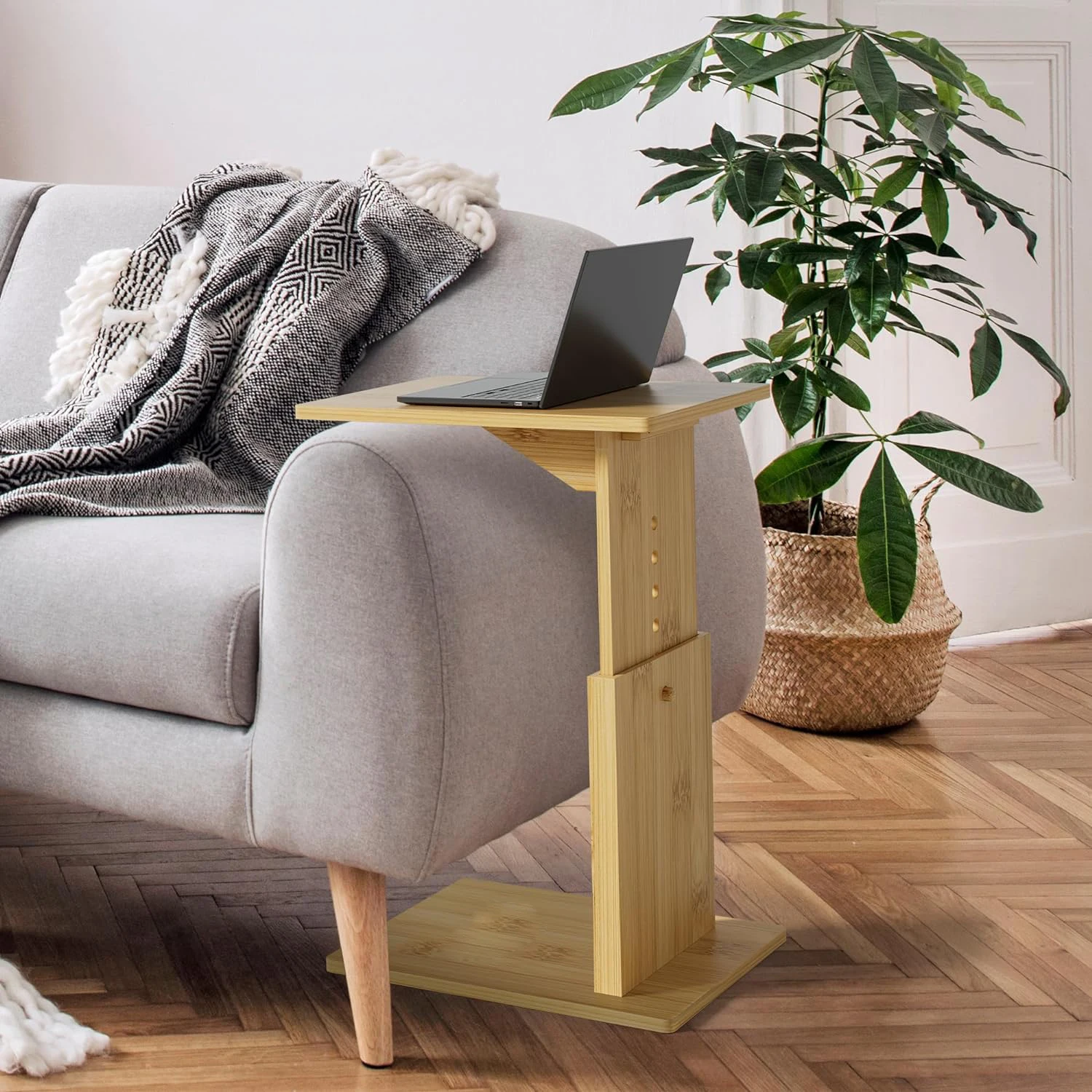 product modern adjustable wooden c shaped side table behind couch table tray bamboo end table for living room furniture-3