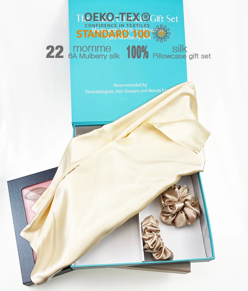 wholesale customizing sets for brands silk pillow case gift set  box 100% silk pillow case eye mask Scrunchies set
