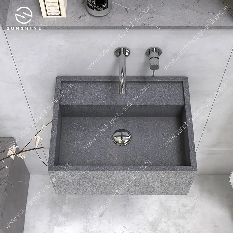 China Factory Black Granite Wall Mounted Sinks Stone Boards Jointed Wash Basin