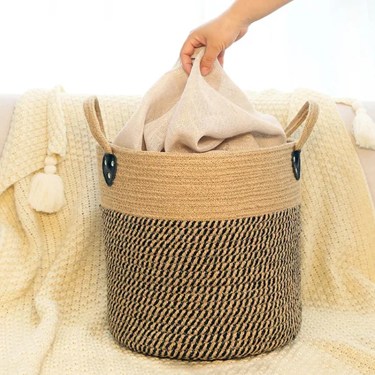 HUAYI Large Woven Cotton Rope Laundry Basket with Handles Decorative laundry Storage Basket