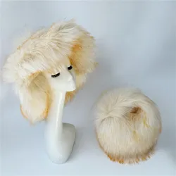 Y2K Autumn Winter Fur Hats Handbag Sets for Women Men Girl Thick Furry Fluffy Faux Fur Hat Winter Bag