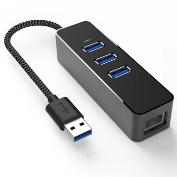 USB 3.0 to Ethernet Adapter 3 Port USB 3.0 Hub with RJ45 1000 Gigabit Ethernet Adapter Support Windows
