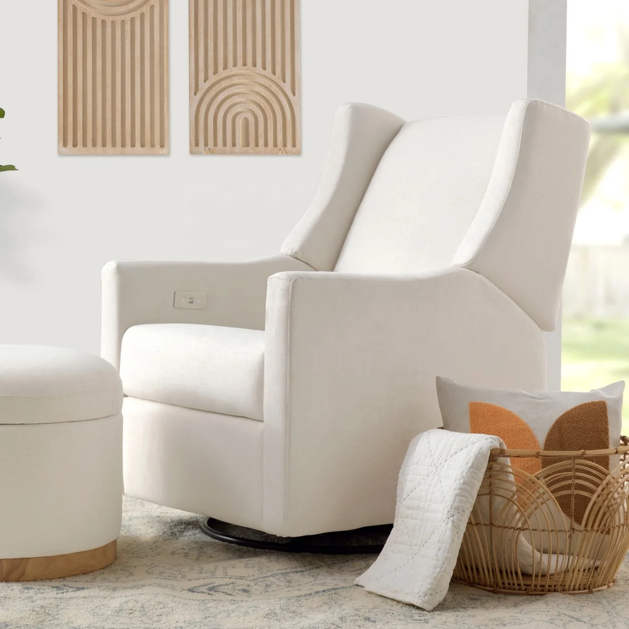 NOVA Nursery Room Swivel Glider Chair Comfortable Living Room Rocking Armchair Functional Curve Back Swivel Glider Chairs