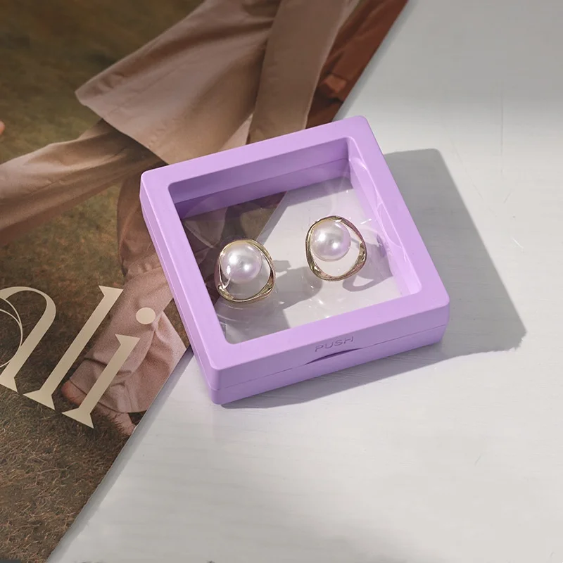 product a1 pe suspended film box jewelry box flip cover gem ring face bare stone box jewelry packaging diamond display-7