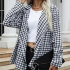 Plaid Coat Long Sleeve Plaid Shirt Jacket Women Casual Open Lapel Shirt Coat
