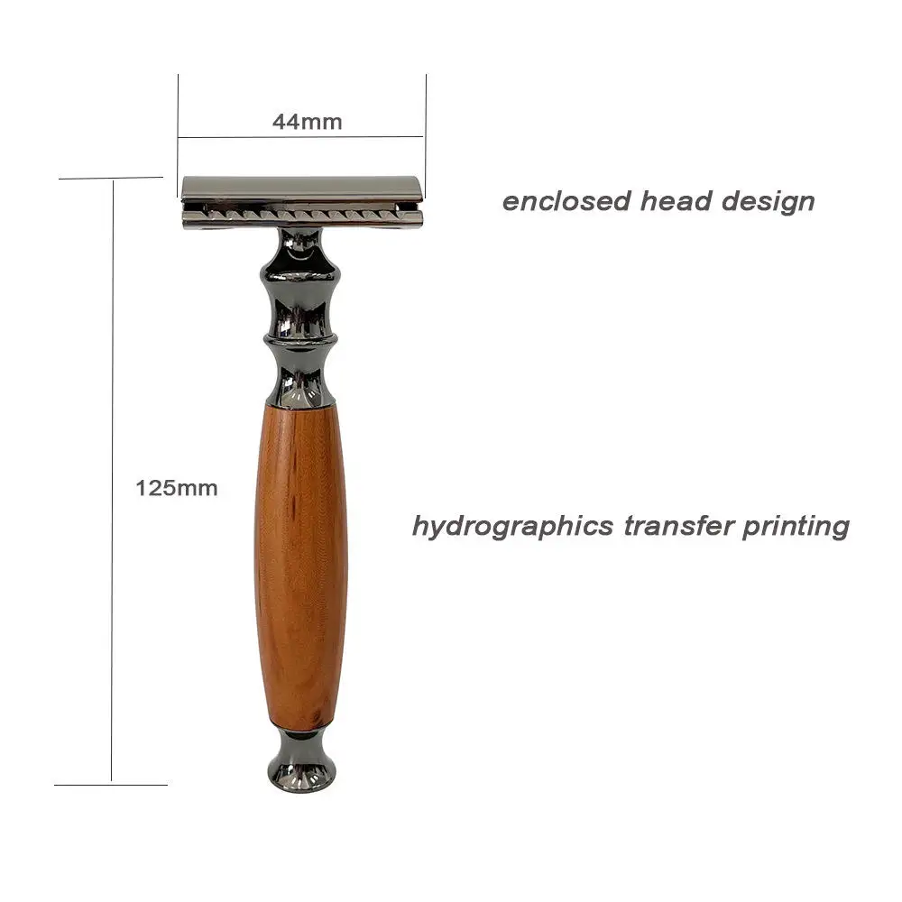 High quality peach wood razor grain aluminum handle manual stainless steel razor shaver Razor shaver with holder