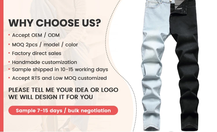 Custom Men's Straight Jeans Pant Plus Size Casual Style Denim with Boys' Color Stitching Zipper Washed Technics manufacture