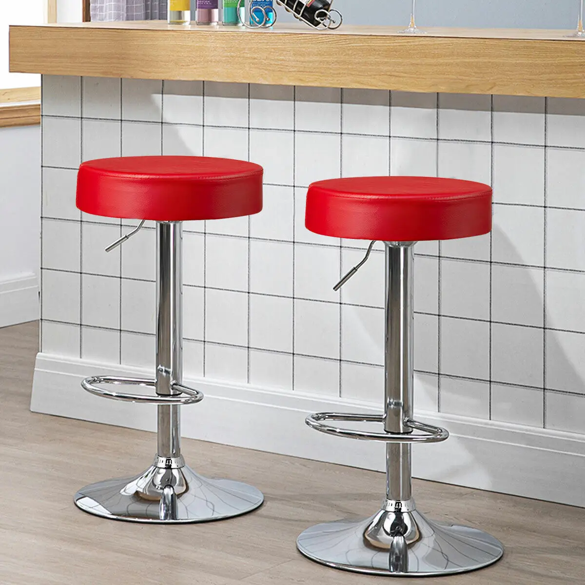 Cheap Swivel Bar Stool High Chair Nordic Style Restaurant Furniture Height Adjustable Modern Leather Counter Stools Bar Chairs