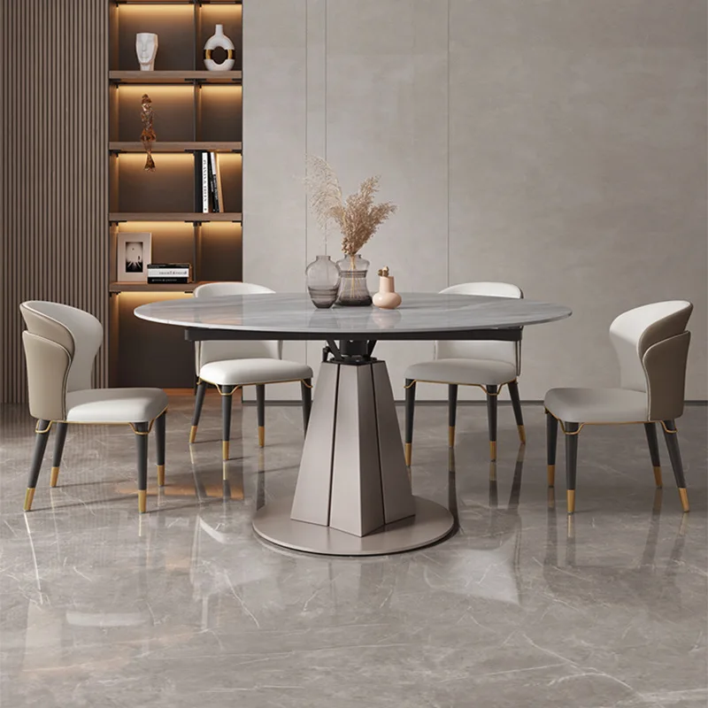 Luxury Modern Marble Extendable Folding Round Dining Room Table And Chairs Set Furniture Dining Tables With Rotating Centre