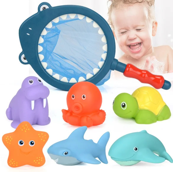 New Arrival Baby Bath Toys Animal Swimming Squize Sprinkler Bath Toy PVC 7PCS/Bag Educational Toy
