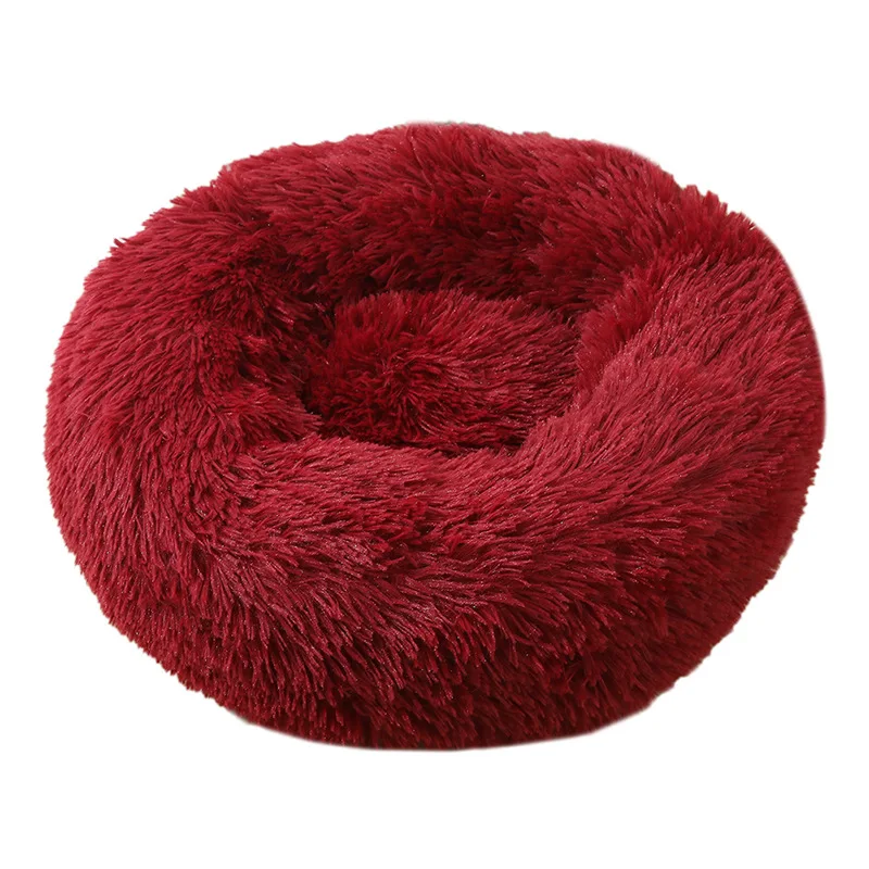 product luxury plush pet round bed soft faux fur donut bed for dogs and cats solid pattern-63