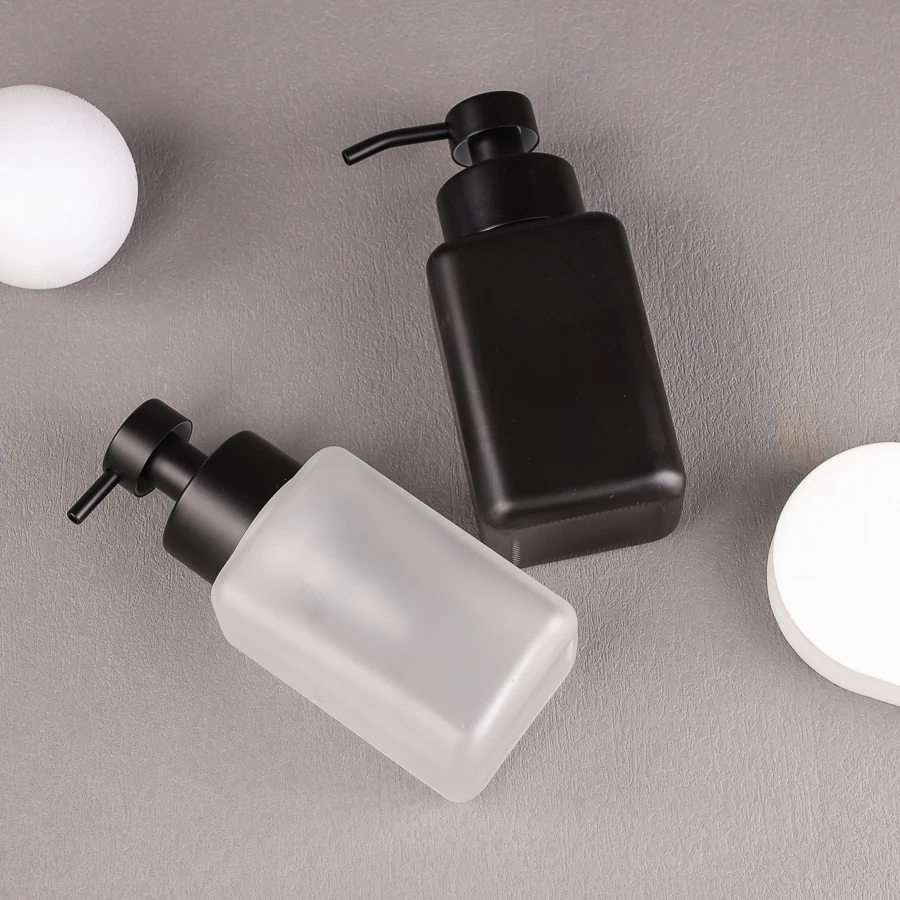 Custom Brand 250ml Square Glass Bottle for Hand Wash Face Clean Liquid Soap Bottle with Matte Black Foam Pump