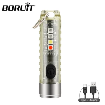 BORUiT LED Super Bright KeychainFlashlight Waterproof 400LM Type-c Charge Fluorescent White Torch light with Memory Function