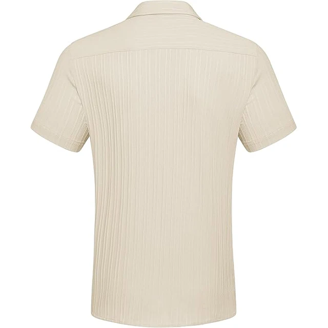Men's Casual Button Down Shirts Short Sleeve Textured Summer Beach Shirt with Pocket H3e6e6e09f4934f57bacde11663f76fdaS