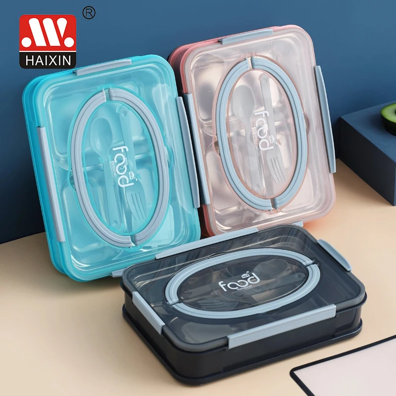 Haixing Stainless Steel 3 Compartment Children Bento Lunch Box For Kids Food Container