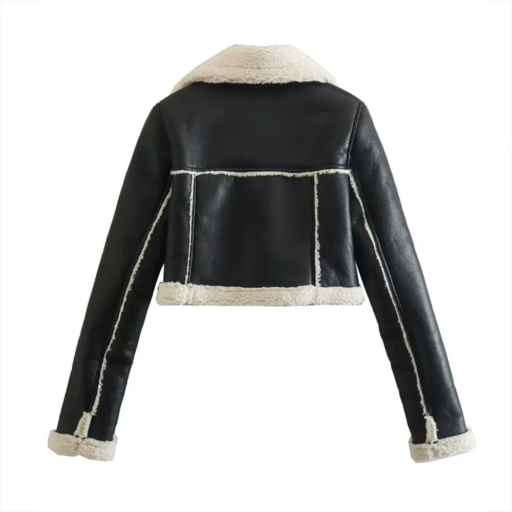 Women New Chic Winter Fashion Cropped Jacket Coat Vintage Long Sleeve Female Outerwear Chic