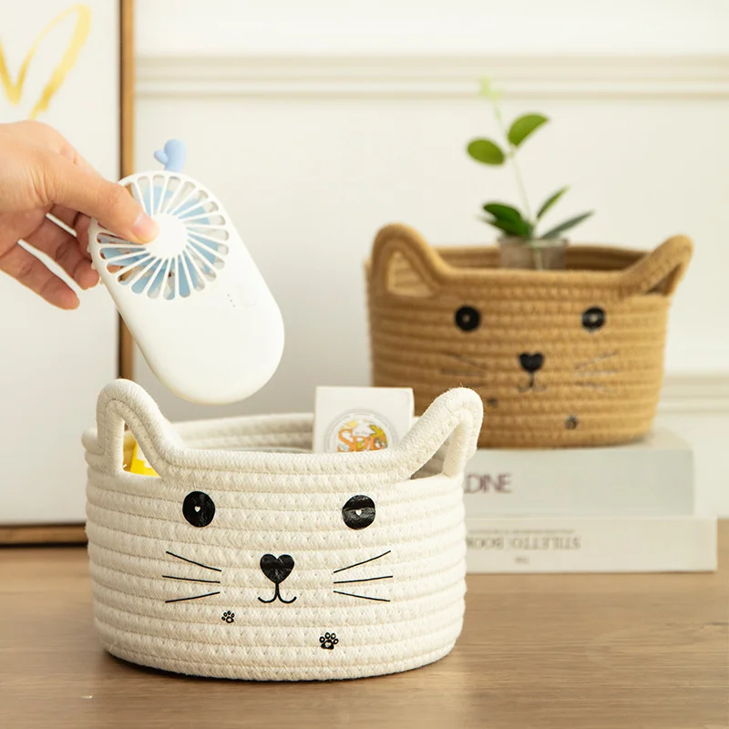 HUAYI 2024 New  cotton rope woven mini food storage basket Cat ear basket  for home restaurant hotel