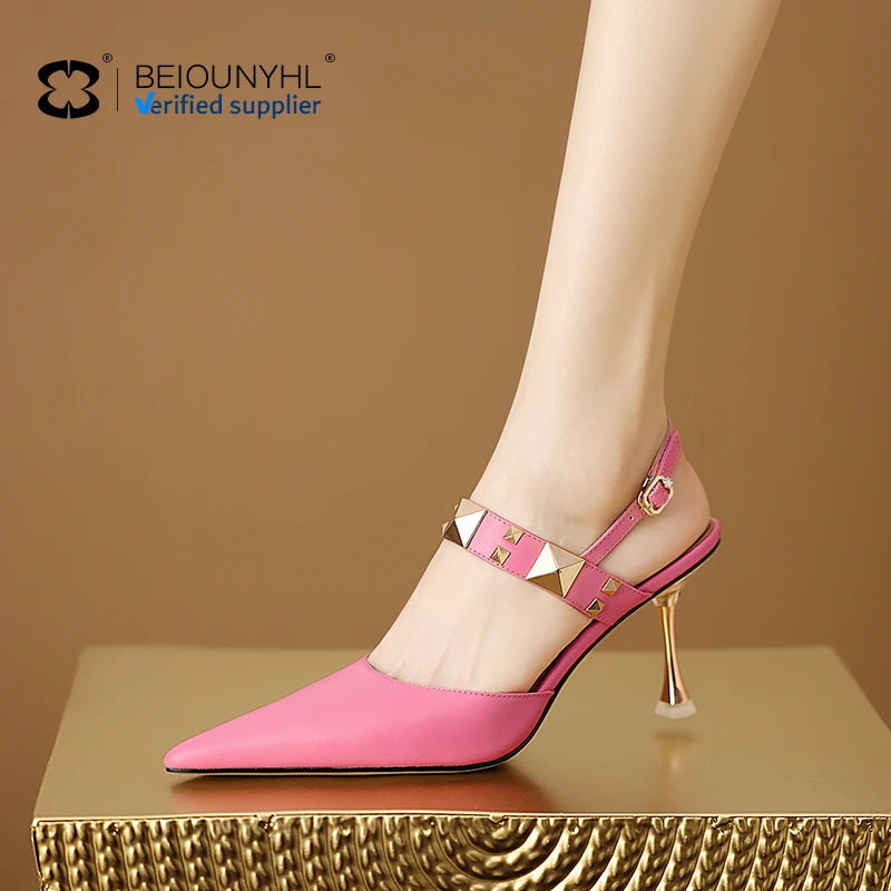 Women's Top Grade Cowhide Pointed Toe Soft Leather Dinner Wedding Shoes New Genuine Leather High-heeled Stiletto Sandals Shoes
