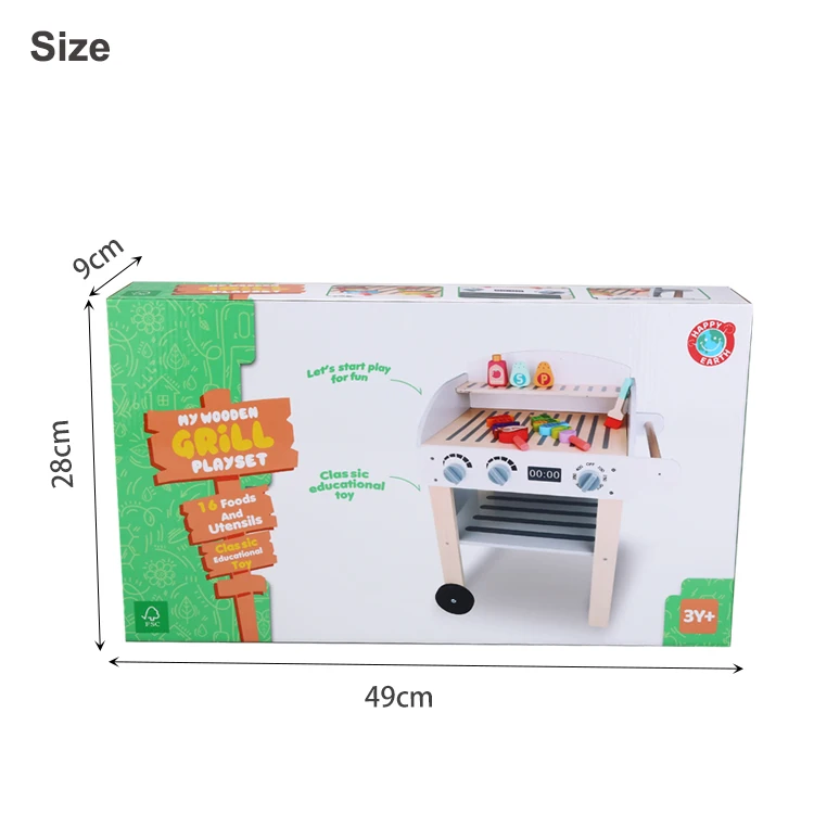 happy earth wooden bbq grill toy set for kids pretend play cooking game educational kitchen simulation food toy-5