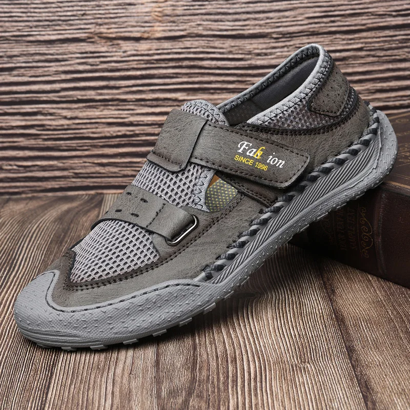 Summer breathable mesh walking style casual shoes man sandals leather shoes for slippers