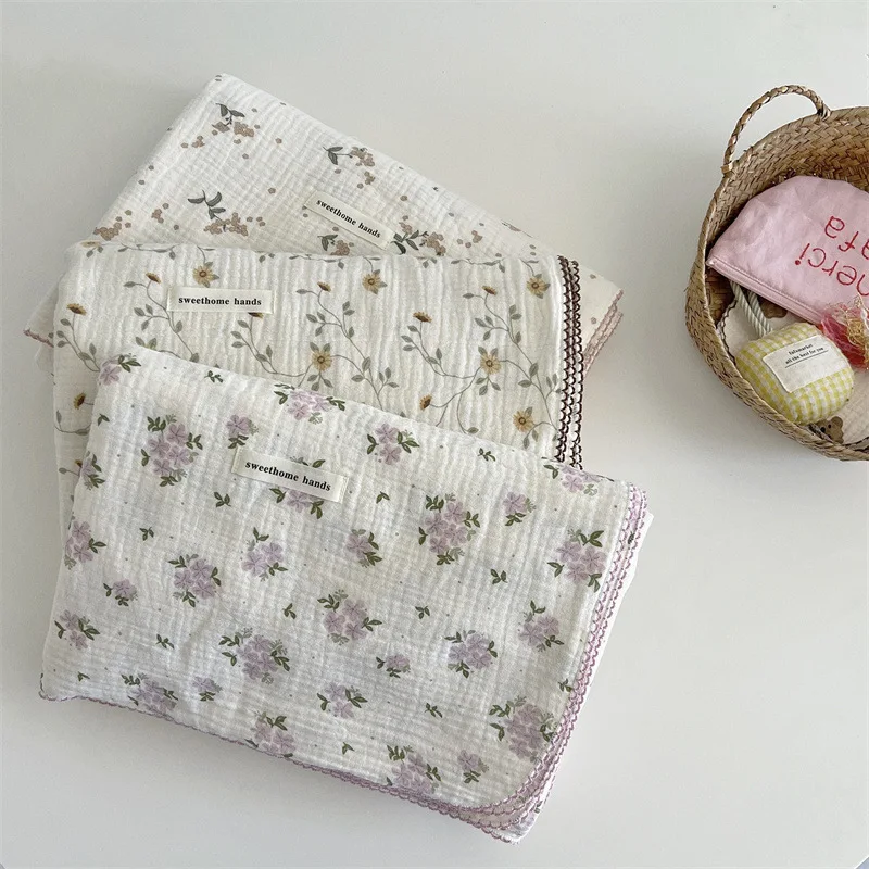 Muslin Swaddle Blankets for Newborn Soft Cotton Newborn Receiving Blanket Flower Pattern Swaddle Wrap Burping Clothes