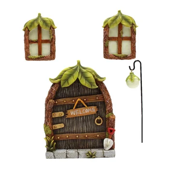 Fairy Gnome Home Miniature Window And Door with Litter Lamp Glow In Dark Light Tree Hugger