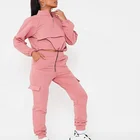 Womens Tracksuit 2021 Tactical Pink Jogger Set 2 Piece Sweat Suits Loose Fit Cargo Tracksuit For Women