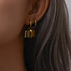 Earrings French Style 18K Stainless Steel Rose Flower Square Portrait Elizabeth Gold Coin Hoop Earrings