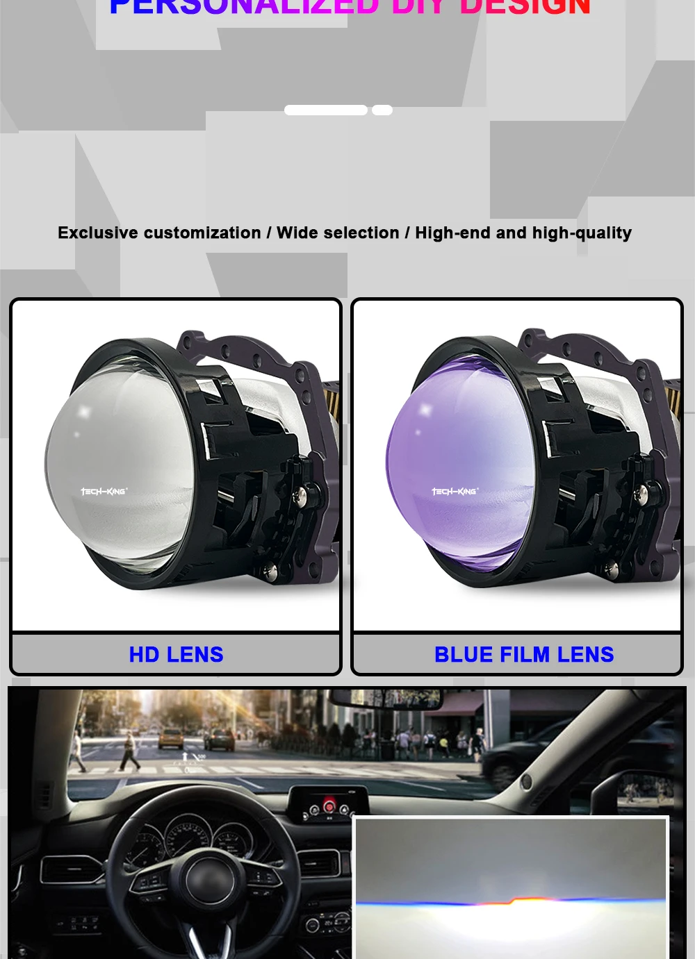 TECH-KING Car Headlight 75W 3.0 inch Bi-LED Projector Lens 6000K for Car Headlight Retrofit Dual LED Headlight Projector Lens