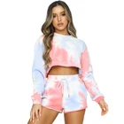 Set Premium Quality Summer Colorful Jogging Outfit Short Sleeve Tye Dye 2 Piece Set Women