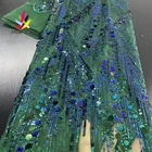 2020 African Nigerian Dubai Mesh Tulle Net Embroidered Applique Bridal Sequin 3D Polyester Purple Lace Fabric