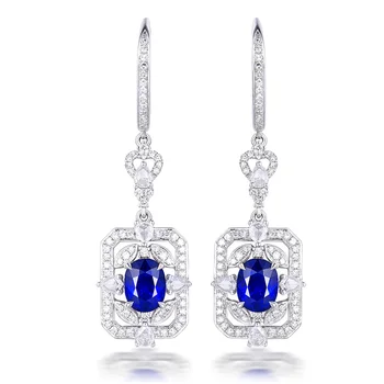 SGARIT precious gemstone jewelry gold earrings 2.10ct genuine blue sapphire drop earrings 18k gold jewelry