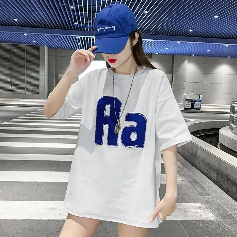 2024 summer new o-neck tops hip-hop street wear short sleeve blouse print women casual T-shirt