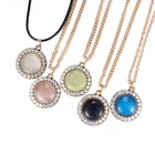 2021 Factory Direct Sales High Quality Minimalist Round Natural Stone Rhinestone Pendant Necklace