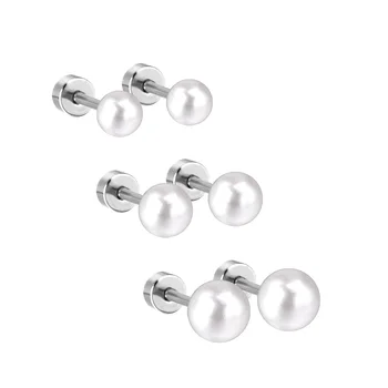 Round And Shiny Pearl Pendant Stud Earring Fashion Stainless Steel Jewelry For Women/Girls Wholesale Price