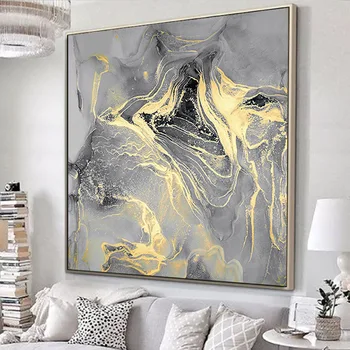 custom modern large size abstract gold line wall art with frame canvas print for living room