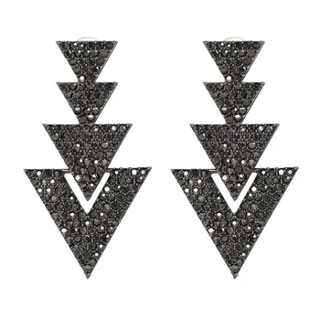 Fashion Statement Crystal Long Triangle Drop Stud Earrings Big Black Rhinestone Triangle Stud Earrings Geometric