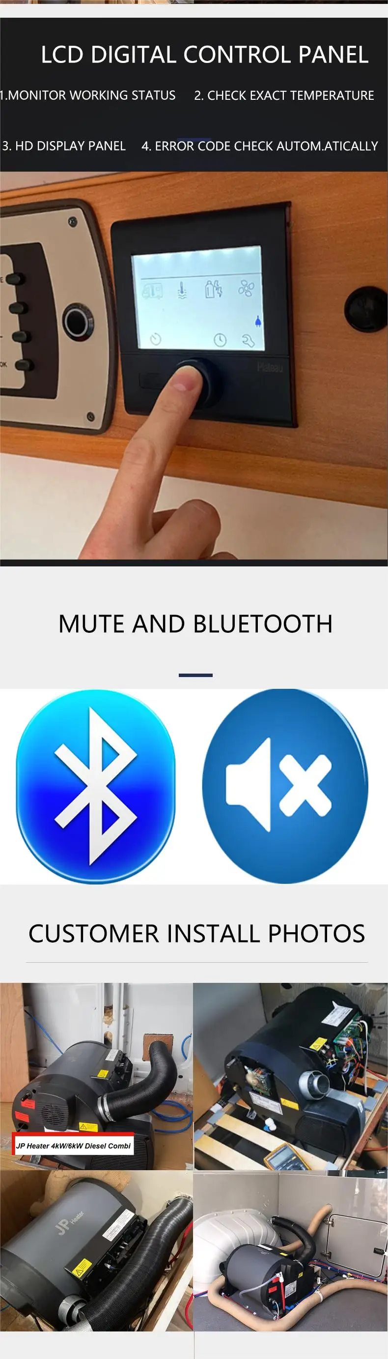 JP Heater Diesel Combi D4E D6E Boiler and Space Heater Complete Kit With Optional Valves for Campervan Motorhome