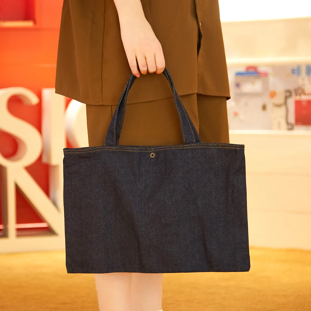 Denim blue tote shopping bag daily work use custom logo print blank cotton shopping bag