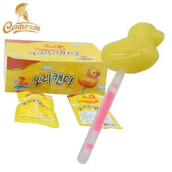 Yellow Duck Shaped Lollipops Xylitol Hard Candy Glow Stick Lollipop Candy