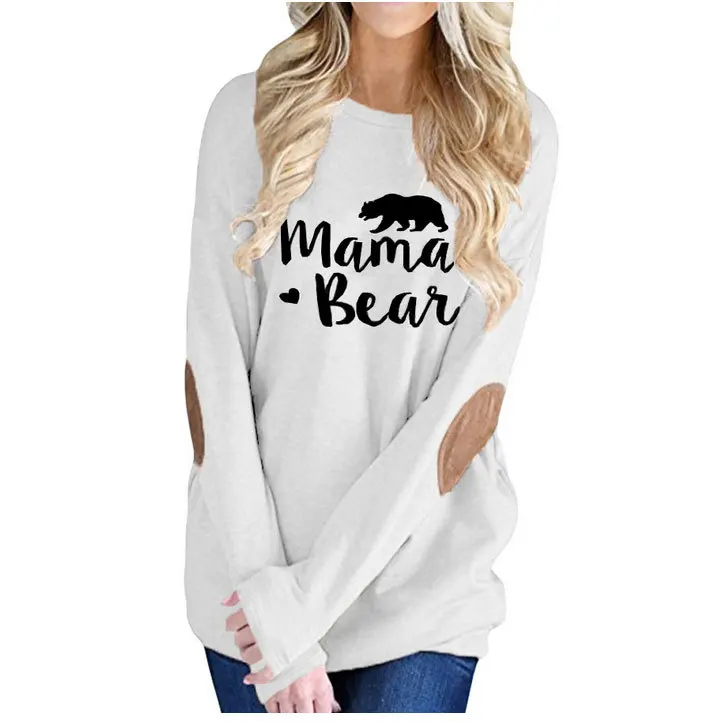 Beeatree Womens O-Neck Mama-Bear Oversize Patch Top Blouse Sweatshirt 