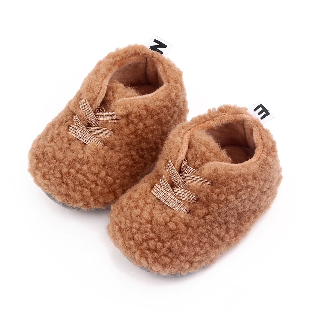 Autumn and Winter Solid Color Plush Elastic Set Feet Warm and Comfortable Baby Walking Cotton Shoes details