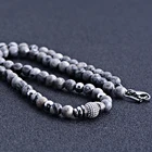 Beads Classic Design Natural Stone Stainless Steel Picasso Jasper Fashion Mens Beads Necklace